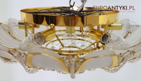 XL! DUŻY! Luksusowy plafon art deco glamour złoty z kulami kryształowymi