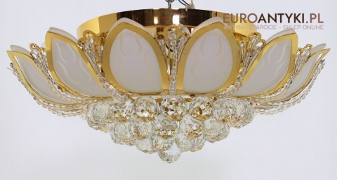 XL! DUŻY! Luksusowy plafon art deco glamour złoty z kulami kryształowymi