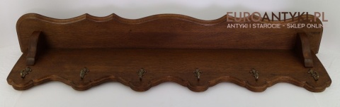 starodawny dębowy wieszak z mosiężnymi hakami