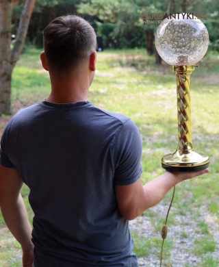 XL! Wysoka! Mid-century modern lampa kolumna z lat 70. – mosiężna z dekoracyjnym kloszem