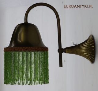 Mosiężny kinkiet retro z zielonymi koralikami – eleganckie oświetlenie vintage z lat 50./60.