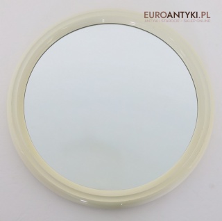 Duże krągłe lustro w kremowej ramie – średnica 38 cm