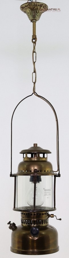 industrialna lampka sufitowa z mosiądzu i szkła