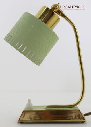 Stylowa lampka biurkowa vintage – złoto i zieleń, lata 50./60. Oświetlenie mid-century modern.