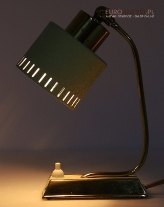 Stylowa lampka biurkowa vintage – złoto i zieleń, lata 50./60. Oświetlenie mid-century modern.