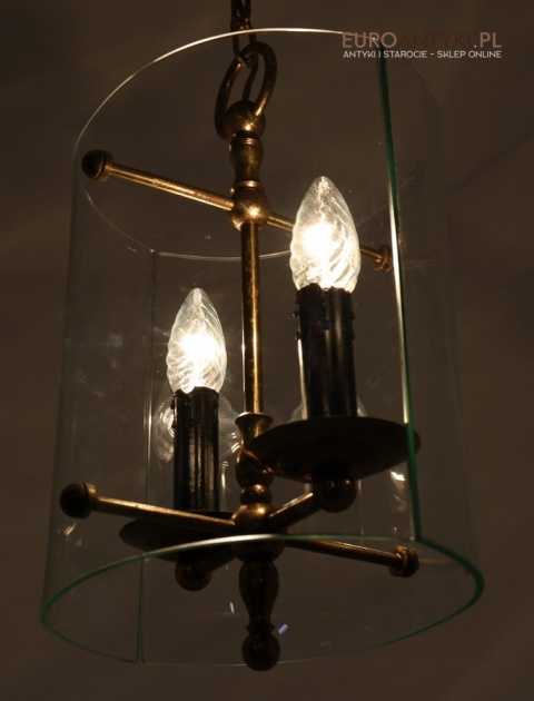 zwis sufitowy owalna lampa z mosiądzu i szkła