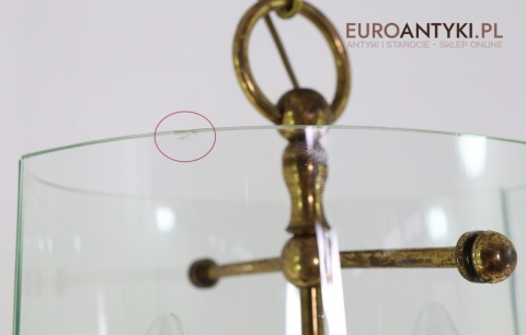 Szklana owalna lampa sufitowa z patyną – grube szkło i mosiądz, styl retro