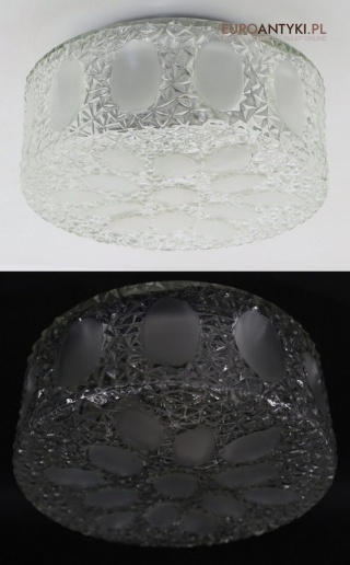 Szklany plafon vintage z lat 70. z grubego szkła strukturalnego - dekoracyjne oświetlenie