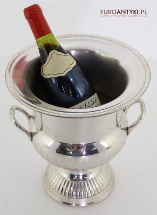Vintage srebrny cooler do wina i szampana – elegancki pojemnik chłodzący z uchwytami