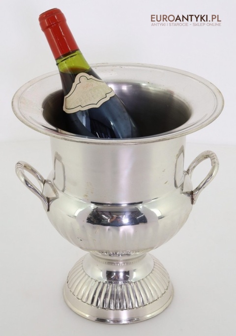 Vintage srebrny cooler do wina i szampana – elegancki pojemnik chłodzący z uchwytami