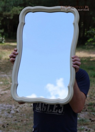 Kremowy wieszak ścienny z lustrem w stylu retro z lat 70.