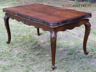 DUŻY! Elegancki stół ludwikowski rozkładany z litego drewna – antyk w stylu Ludwika XV