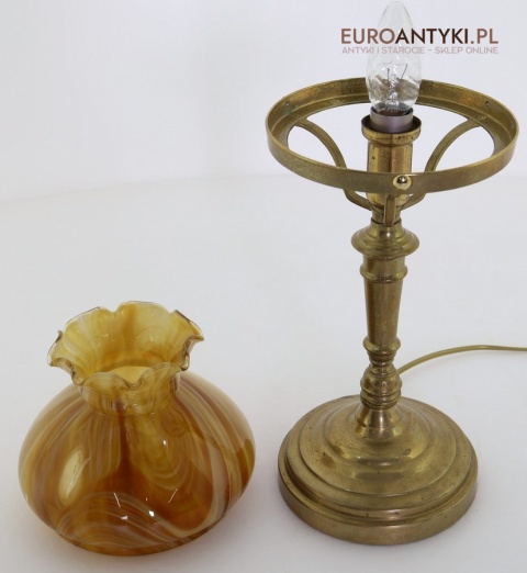vintage retro lampka stołowa z kloszem bursztynowym