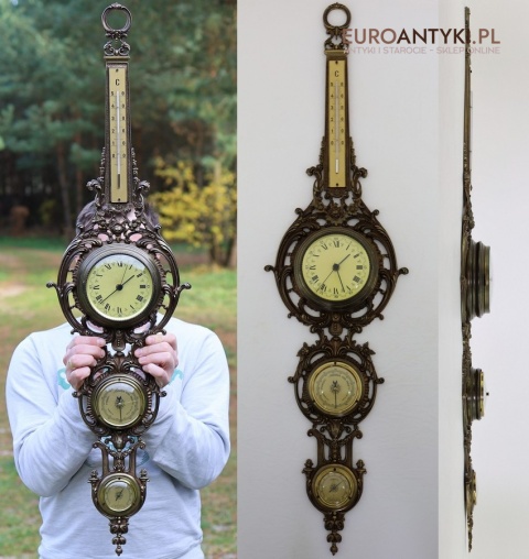mosiężna stacja pogody neobarokowa vintage