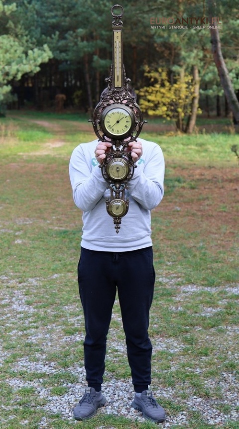 mosiężny zegar i barometr w stylu vintage