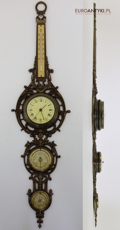 zegar vintage z barometrem i termometrem