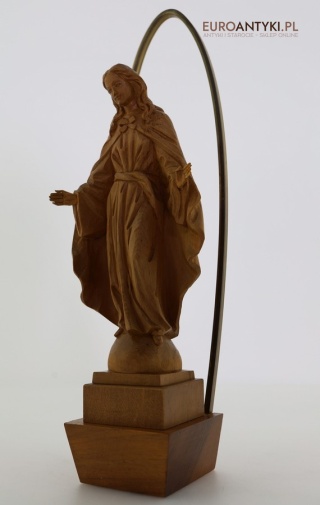 Antyczna figurka Matki Boskiej z litego drewna – rzeźba z Oberammergau Bergmann Schnitzerei