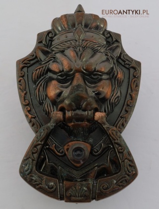 Antyczna kołatka z lwem i wizjerem – unikat vintage z Francji
