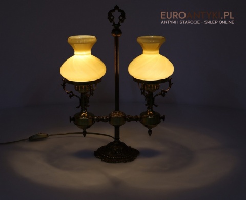 vintage lampa stołowa z mosiądzu i szkła