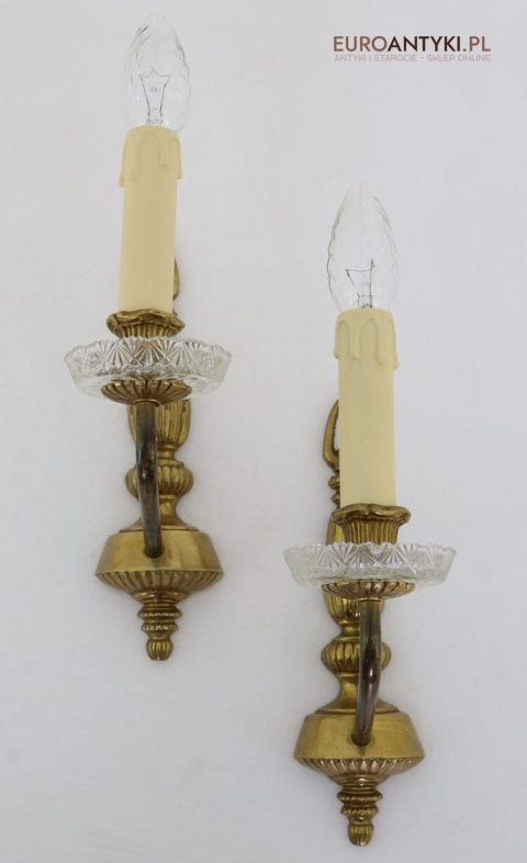 antyczne kinkiety z mosiądzu i z kryształem