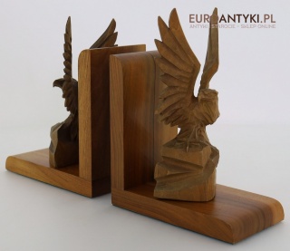 Antyczne podpórki do książek z orłami – polski symbol siły i wolności, ręczna rzeźba w drewnie