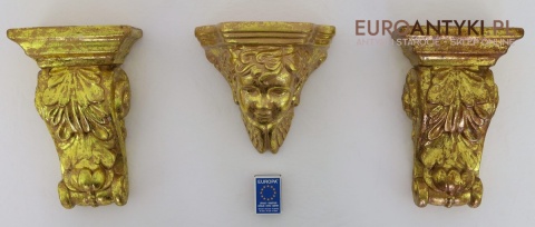 Antyczne wsporniki ścienne retro – złocone dekoracje vintage z motywami roślinnymi