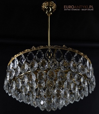 Antyczny kryształowy żyrandol vintage – luksusowe oświetlenie salonowe z epoki