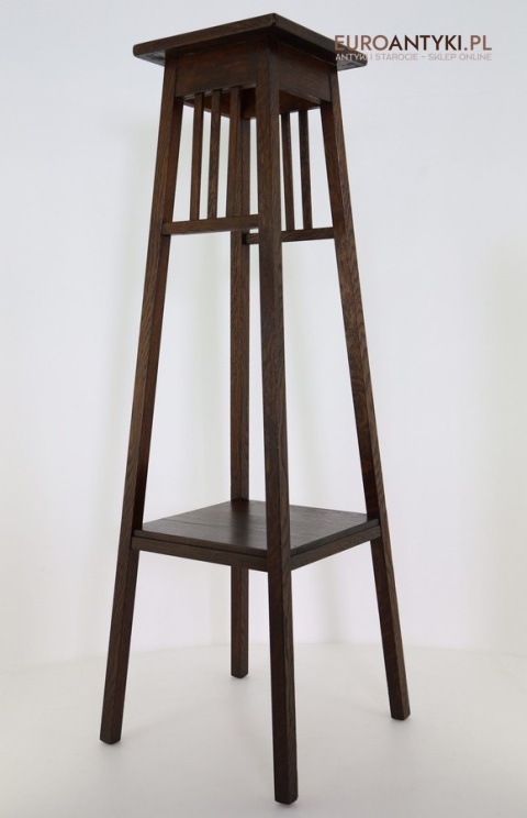 wysoki antyczny kwietnik art deco z drewna