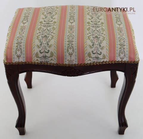 antyczny stołek vintage z tapicerką