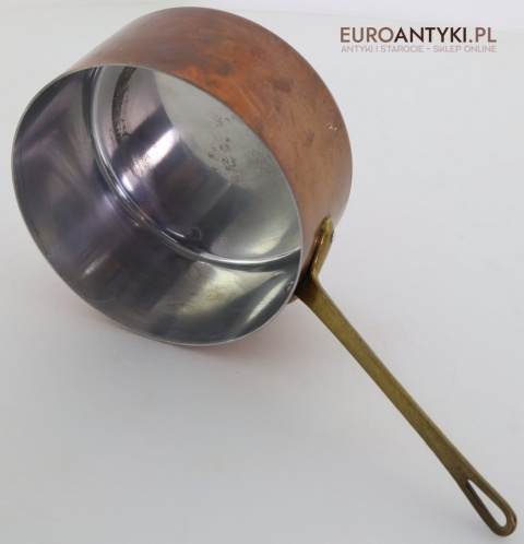 komplet miedzianych garnków z patyną