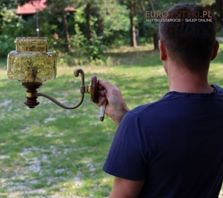 XL! Duże kinkiety retro z Francji – szkło crackle i mosiężno-drewniany korpus