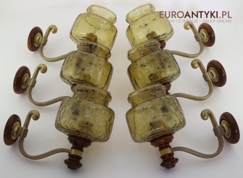 kinkiet antyczny z drewna dębowego i mosiądzu