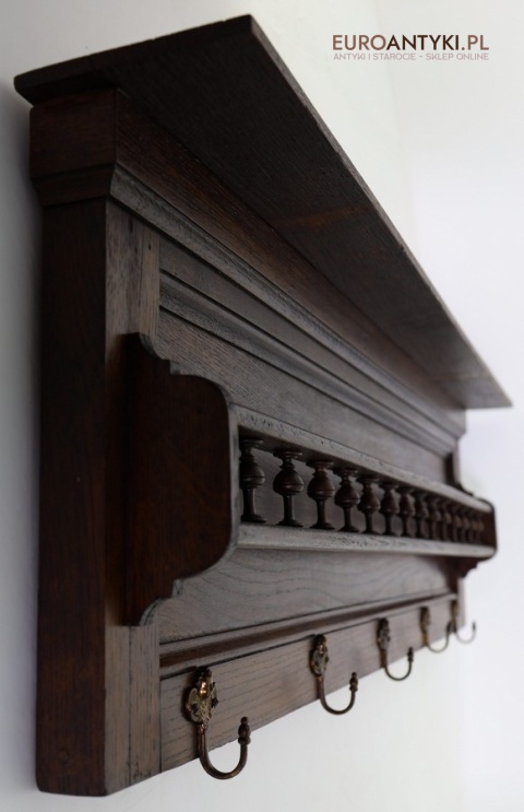 antyk stary dębowy wieszak ścienny