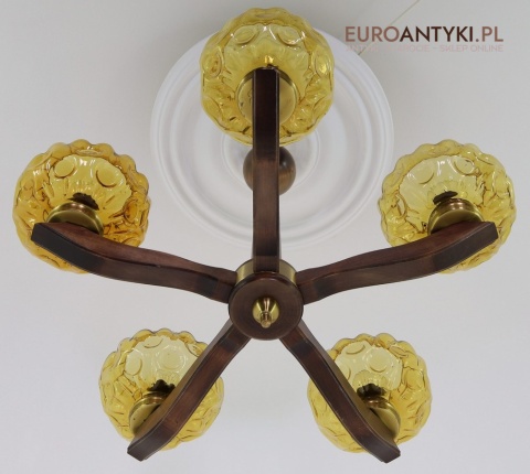 żyrandol drewniany wiszący vintage lata 60