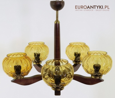 żyrandol retro z bursztynowym szkłem
