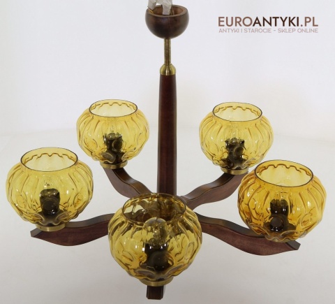 stary żyrandol sufitowy bursztynowe szkło