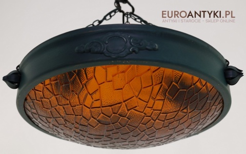 lampa shabby chic zielona z miedzianymi akcentami