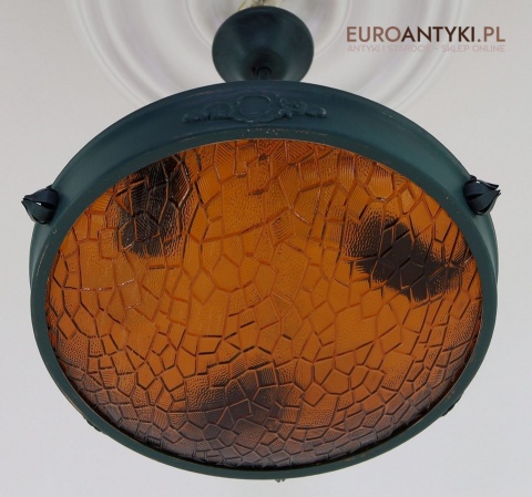 bursztynowa zielona lampa shabby chic z przetarciami