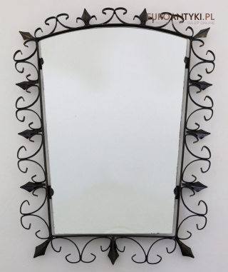 Lustro retro z lat 70. – żelazna rama ręcznie kuta w stylu rustykalnym