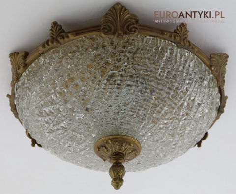 plafon sufitowy vintage z mosiądzu i grubego szkła