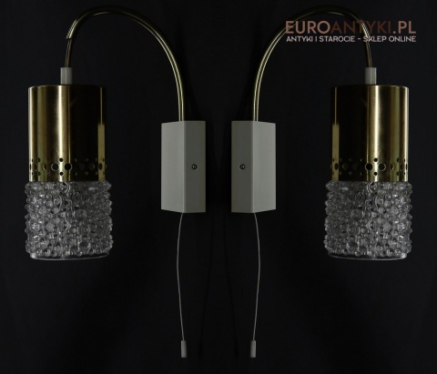 para kinkietów vintage z mosiądzu i szkła