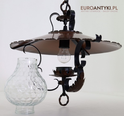 lampa retro vintage sufitowa wisząca metal i szkło