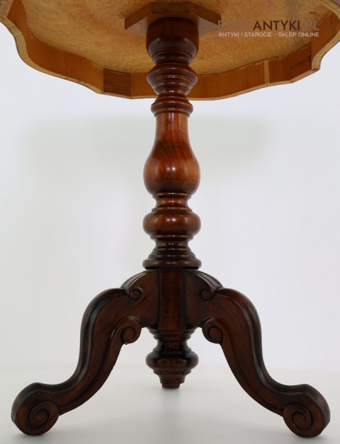 stolik okrągły retro intarsjowany vintage