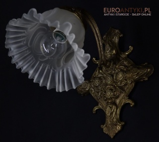 Stylowy kinkiet neorokokowy z epoki – mosiądz i szkło vintage