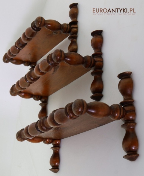 komplet trzech półek retro z litego drewna