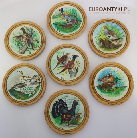 drewniane talerze myśliwskie vintage