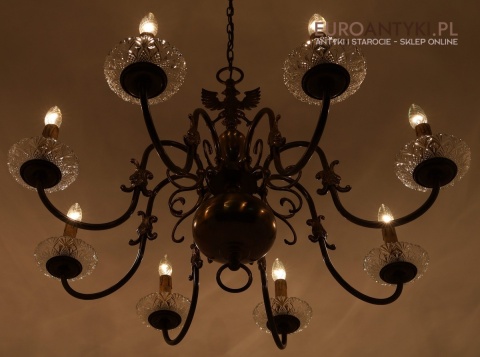 xl antyczny żyrandol mosiężny z kryształami