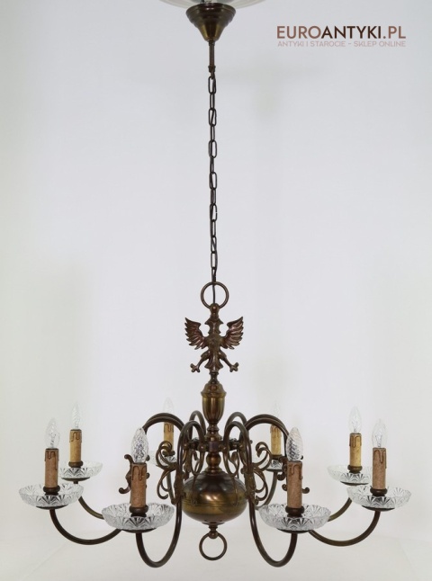 pałacowy antyczny żyrandol mosiężny z kryształami