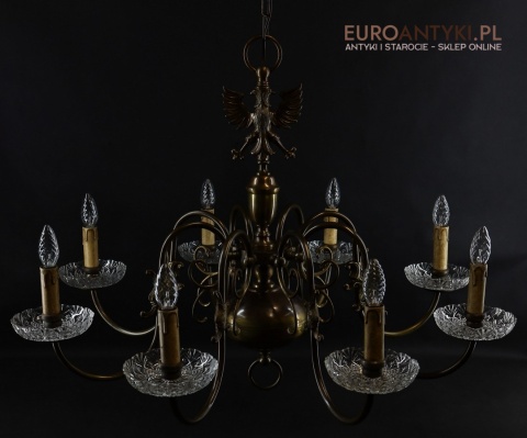 żyrandol antyczny z kryształowymi talerzykami