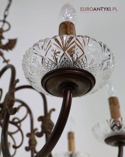 żyrandol z epoki mosiądz i kryształ
